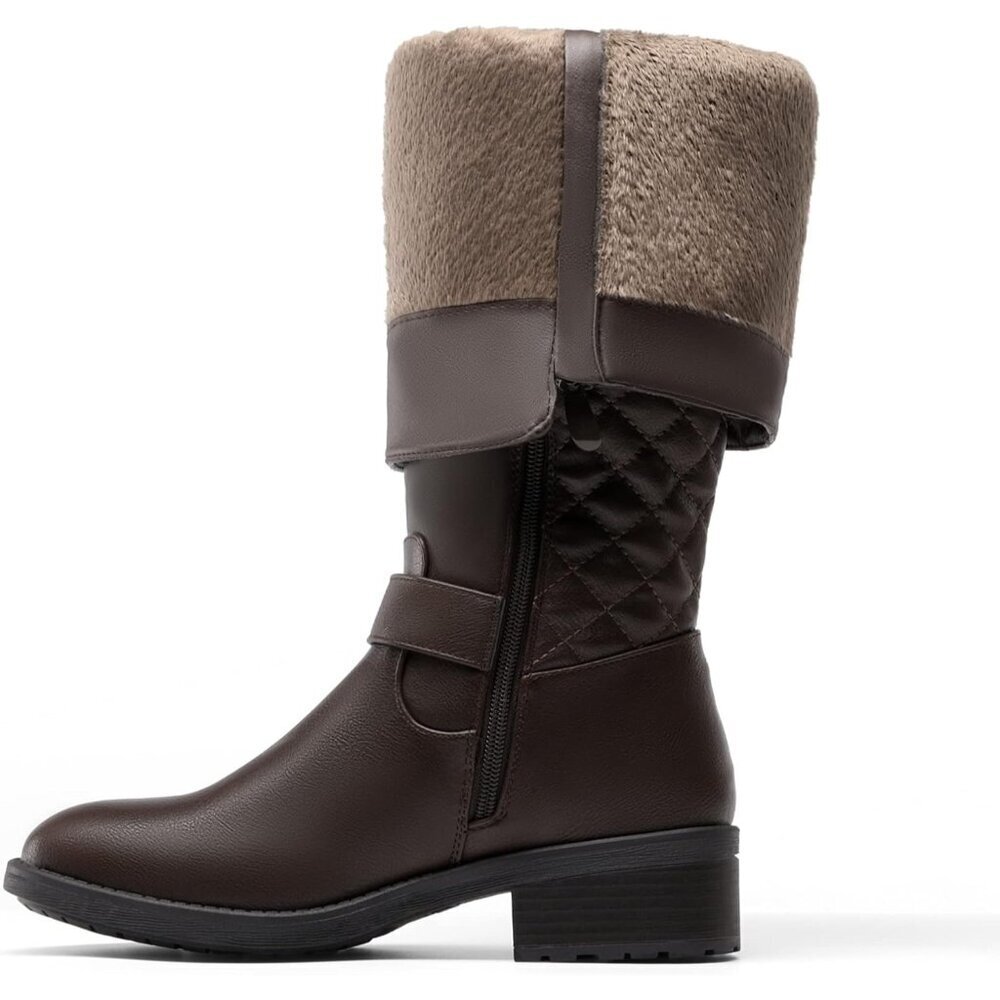 Women's Faux Leather Knee-High Boots with Buckles and Zipper Size 6.5 - Picture 3 of 9